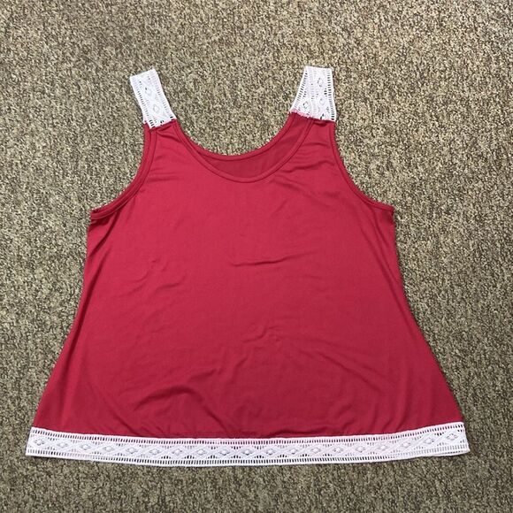 4/$30 Red Burgundy Tank Top with White Lace Straps 💯 Polyester Plus Size 2XL - Picture 5 of 7